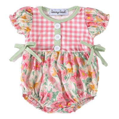 Adorable Pink Floral Plaid Girl Bubble Dress For Your Fashionable Little One - LuckeLadybug LLC