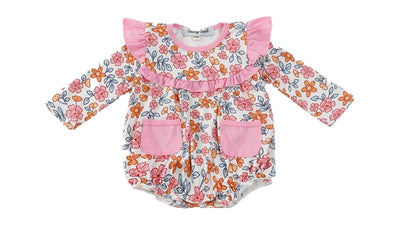 Adorable Pink Floral Pocket Ruffle Bubble For Stylish Little Ones! 🌸 - LuckeLadybug LLC