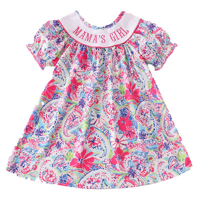 Adorable Pink Floral Print Mama'S Girl Embroidery Dress For Stylish Babies And Toddlers - LuckeLadybug LLC