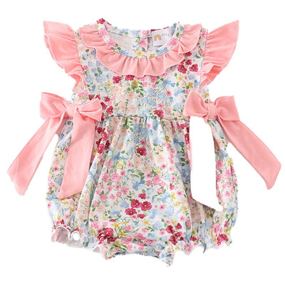 Adorable Pink Floral Print Ruffle Bubble For Stylish Babies & Toddlers - Perfect For Playdates & Parties! - LuckeLadybug LLC