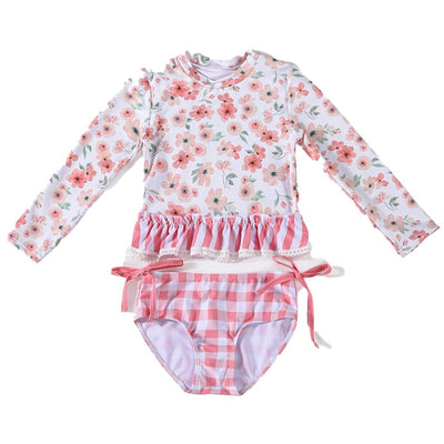 Adorable Pink Floral Ruffle 2-Piece Girl Swimsuit - Perfect For Your Little Beach Babe! - LuckeLadybug LLC