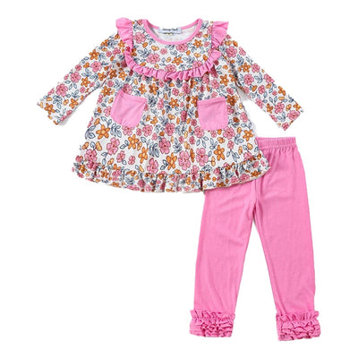 Adorable Pink Floral Ruffle Set For Stylish Babies And Toddlers - LuckeLadybug LLC