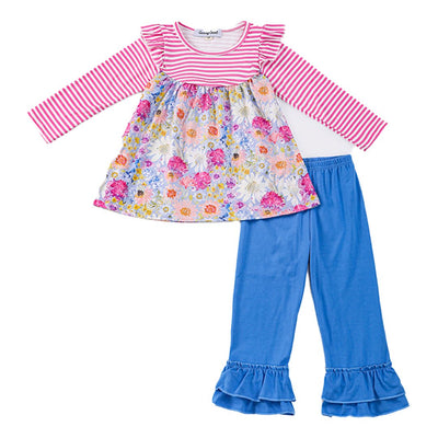 Adorable Pink Floral Stripe Pants Set For Baby And Toddler Girls - A Must-Have For Little Fashionistas! - LuckeLadybug LLC