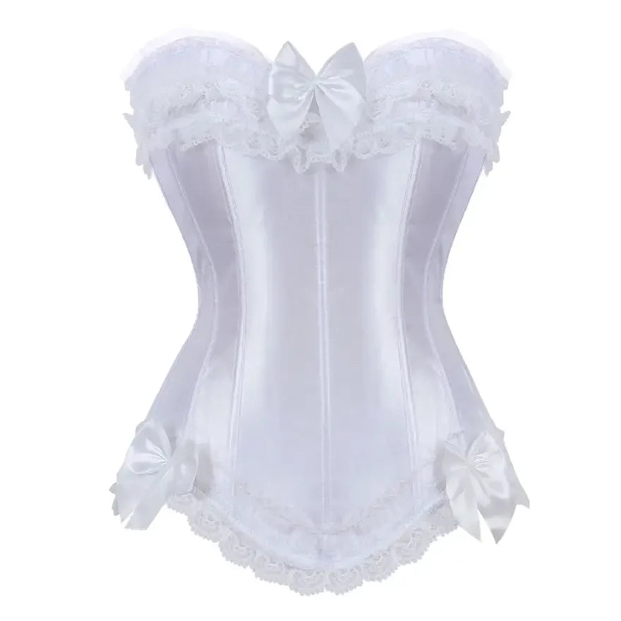 Elegant white corset with lace and bows, ideal for pairing with outfits or special occasions