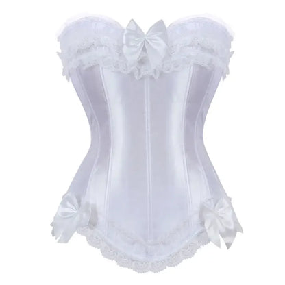 Elegant white corset with lace and bows, ideal for pairing with outfits or special occasions