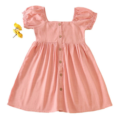 Adorable Pink Linen Button Dress For Stylish Babies And Toddlers - LuckeLadybug LLC