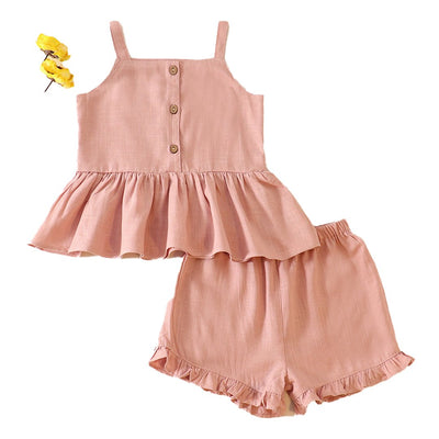 Adorable Pink Linen Ruffle 2-Piece Set For Fashionable Babies And Toddlers! - LuckeLadybug LLC