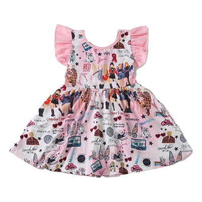 Adorable Pink Music Fan Print Ruffle Dress For Stylish Babies And Toddlers - LuckeLadybug LLC