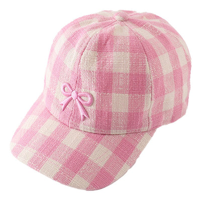 Adorable Pink Plaid Bow Embroidery Baseball Cap For Stylish Baby Girls! - LuckeLadybug LLC