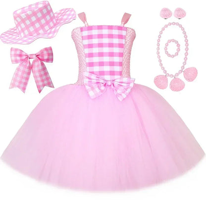 Pink Plaid Princess Tutu Dress Set