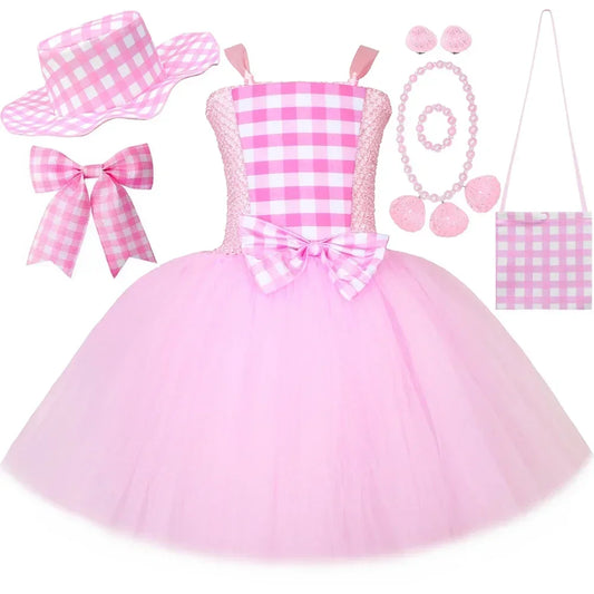 Pink Plaid Princess Tutu Dress Set