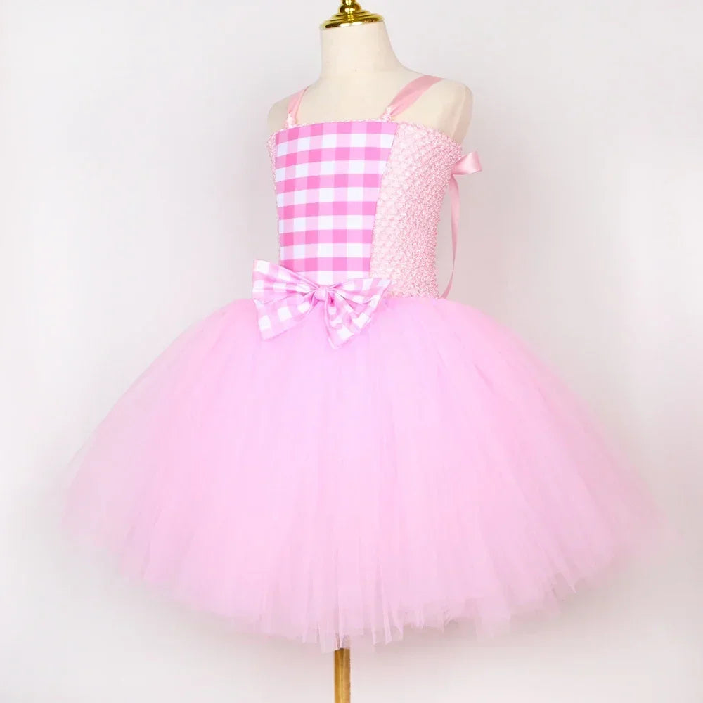 Pink Plaid Princess Tutu Dress Set