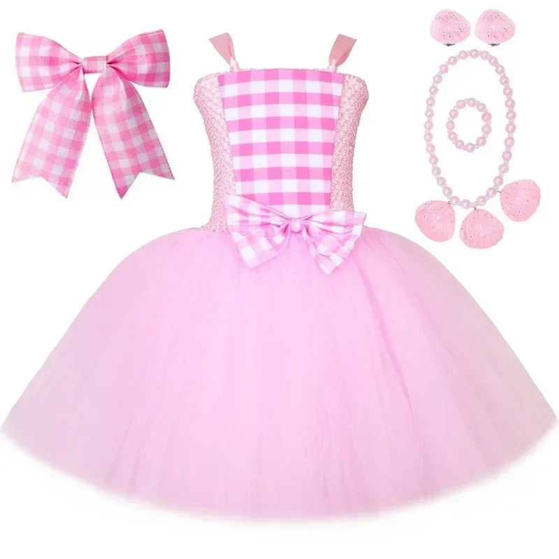 Pink Plaid Princess Tutu Dress Set