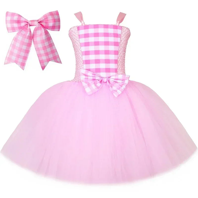 Pink Plaid Princess Tutu Dress Set