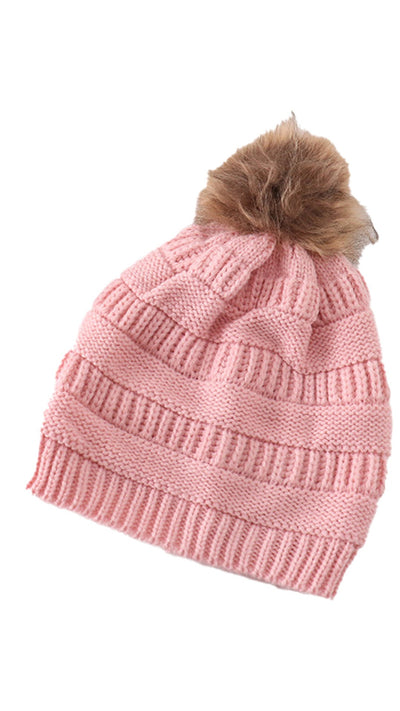 Adorable In Pink: Cute Pompom Cable Beanie For Babies & Toddlers - LuckeLadybug LLC