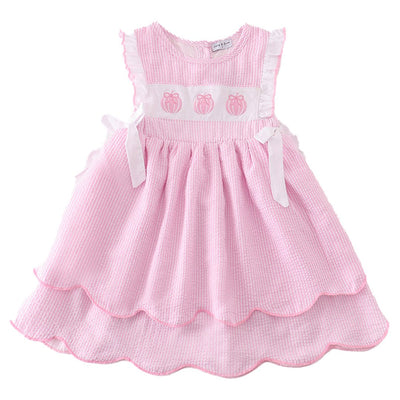 Adorable Pink Pumpkin Embroidery Seersucker Ruffle Dress For Stylish Babies And Toddlers - LuckeLadybug LLC