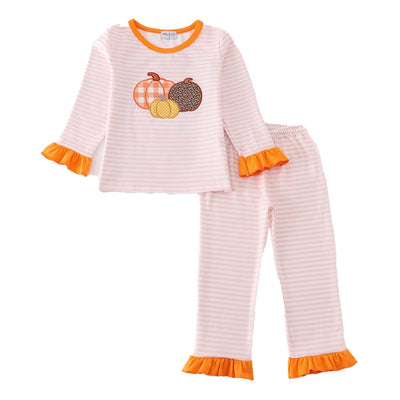 Adorable Pink Stripe Pumpkin Applique Girl Set For Stylish Babies And Toddlers - LuckeLadybug LLC