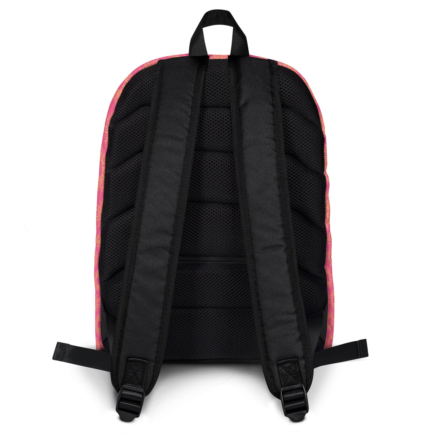 Back view of the pink stylish backpack by LuckeLadybug featuring padded straps for comfort