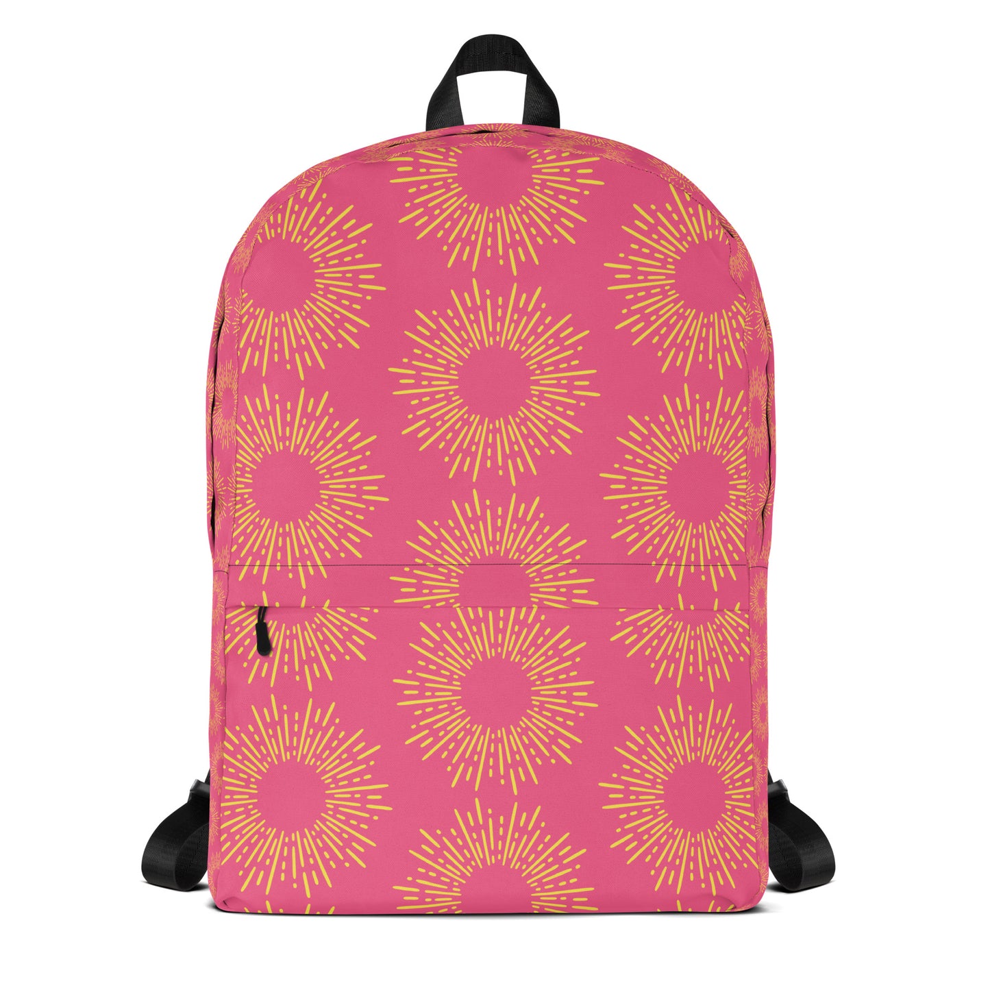 LuckeLadybug pink stylish backpack with vibrant sunburst pattern for trendy daily use