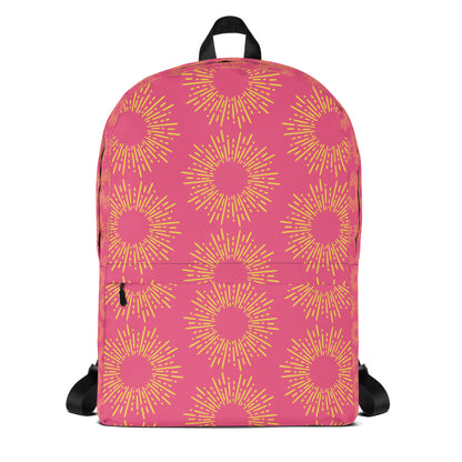 LuckeLadybug pink stylish backpack with vibrant sunburst pattern for trendy daily use