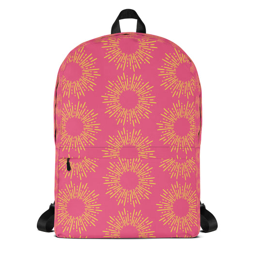 LuckeLadybug pink stylish backpack with vibrant sunburst pattern for trendy daily use