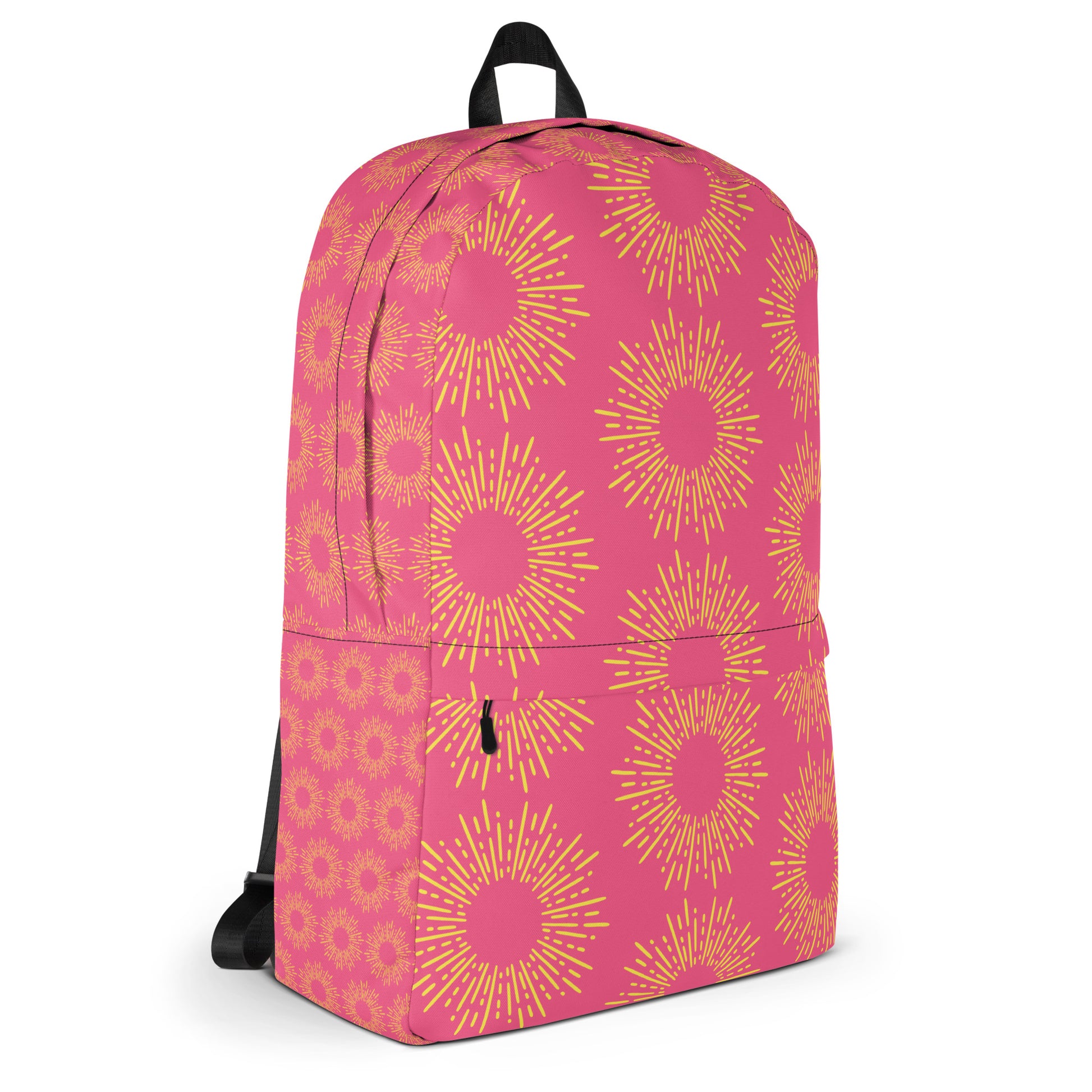 LuckeLadybug pink stylish backpack with vibrant sunburst pattern for trendy everyday use