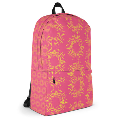 LuckeLadybug pink stylish backpack with vibrant sunburst pattern for trendy everyday use