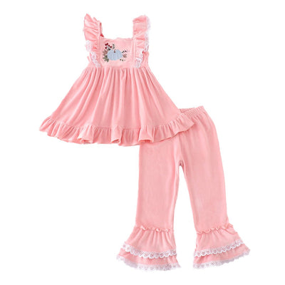 Adorable Pink Velvet Pumpkin Embroidery Girl Set For Your Little Princess! - LuckeLadybug LLC