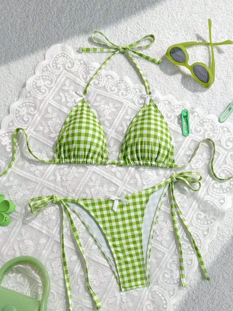 Blue Plaid Bikini for Summer Fun