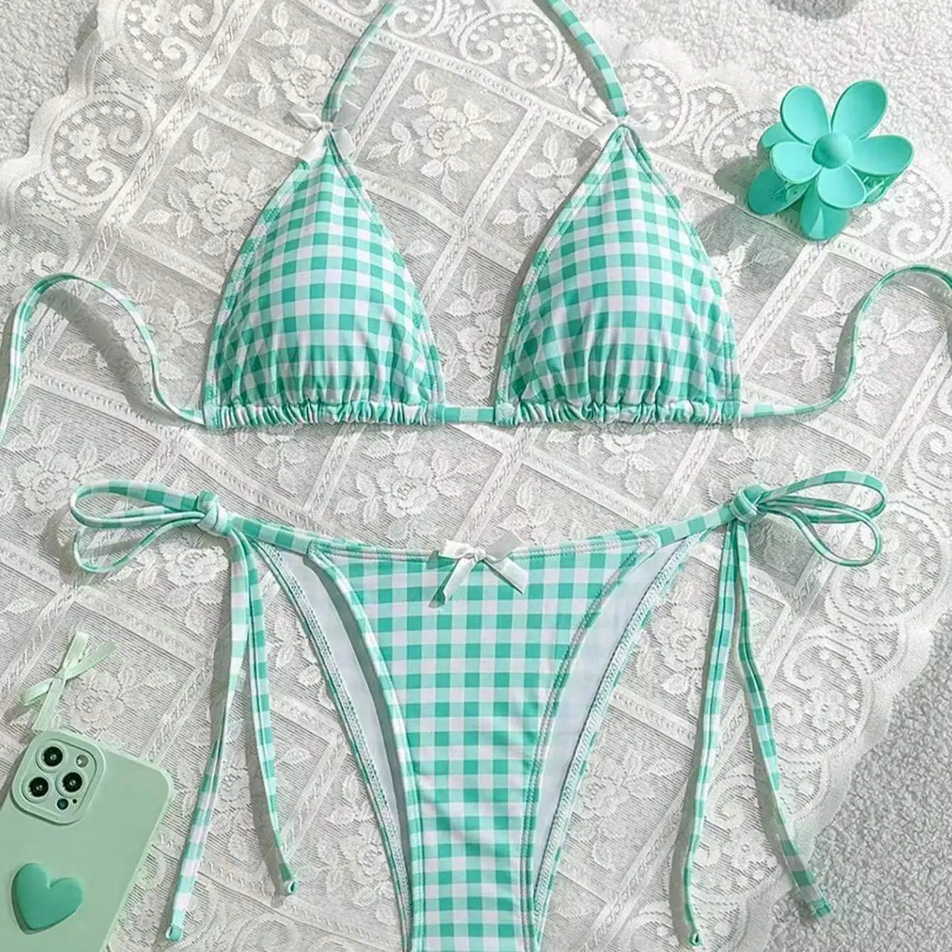 Blue Plaid Bikini for Summer Fun
