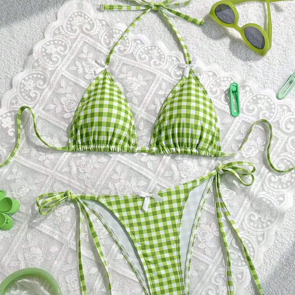 Blue Plaid Bikini for Summer Fun