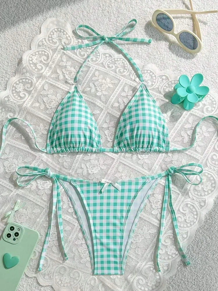 Blue Plaid Bikini for Summer Fun