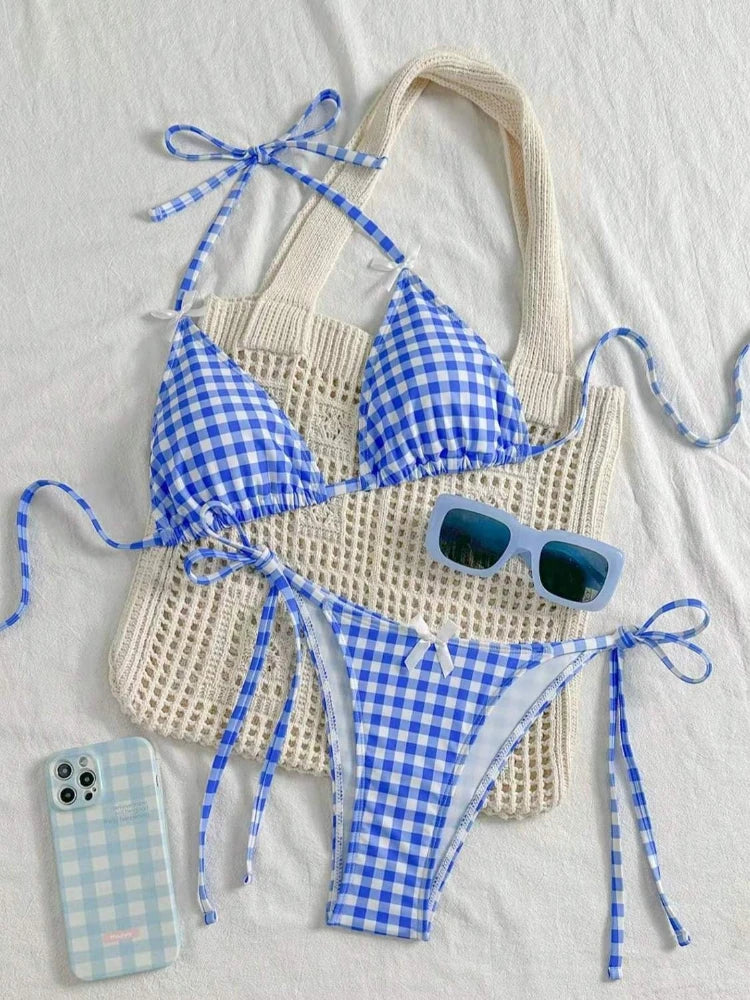 Blue Plaid Bikini for Summer Fun