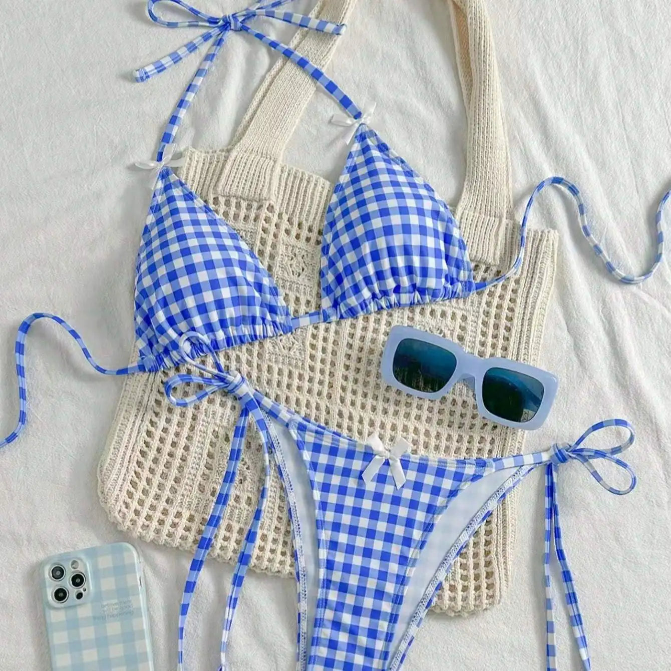 Blue Plaid Bikini for Summer Fun