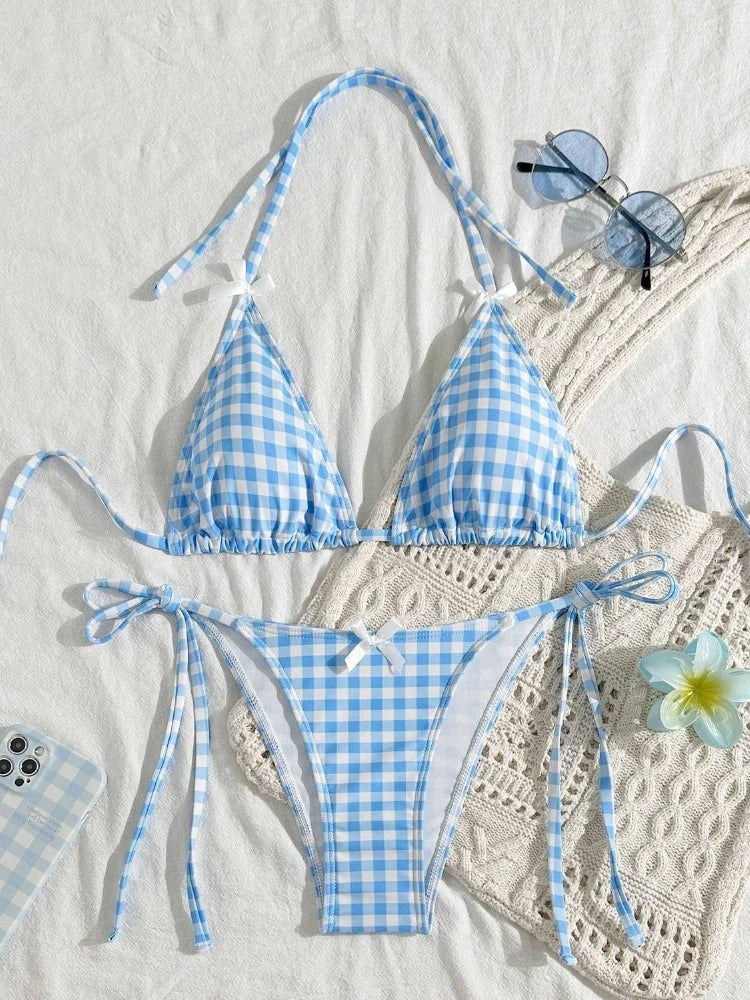 Blue Plaid Bikini for Summer Fun