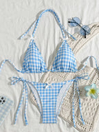 Blue Plaid Bikini for Summer Fun