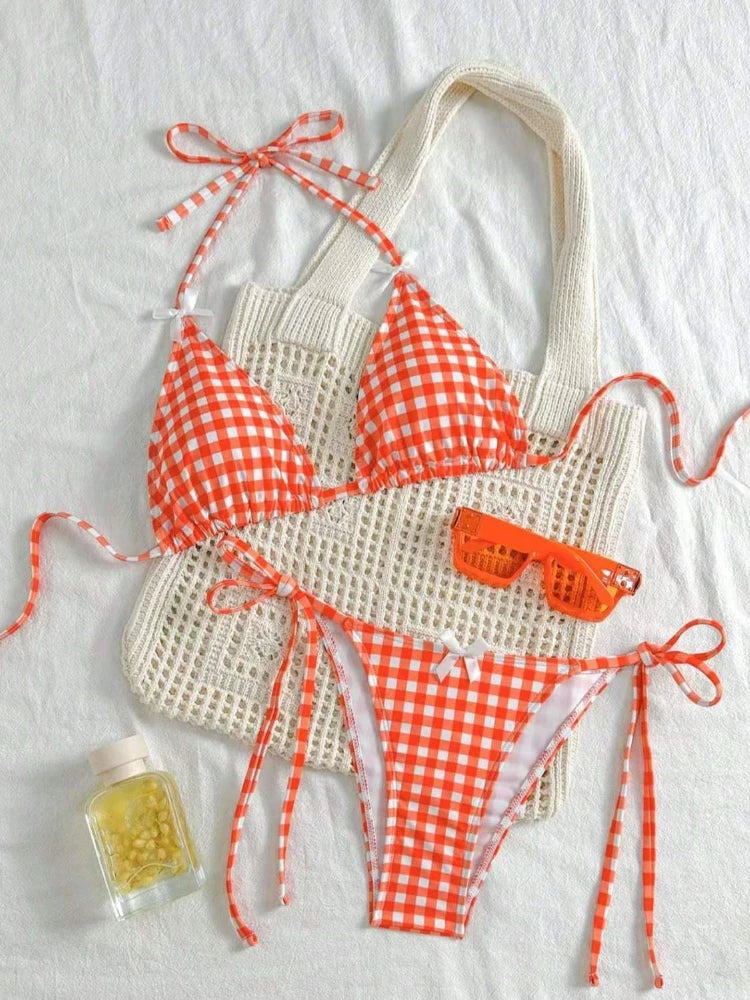 Blue Plaid Bikini for Summer Fun