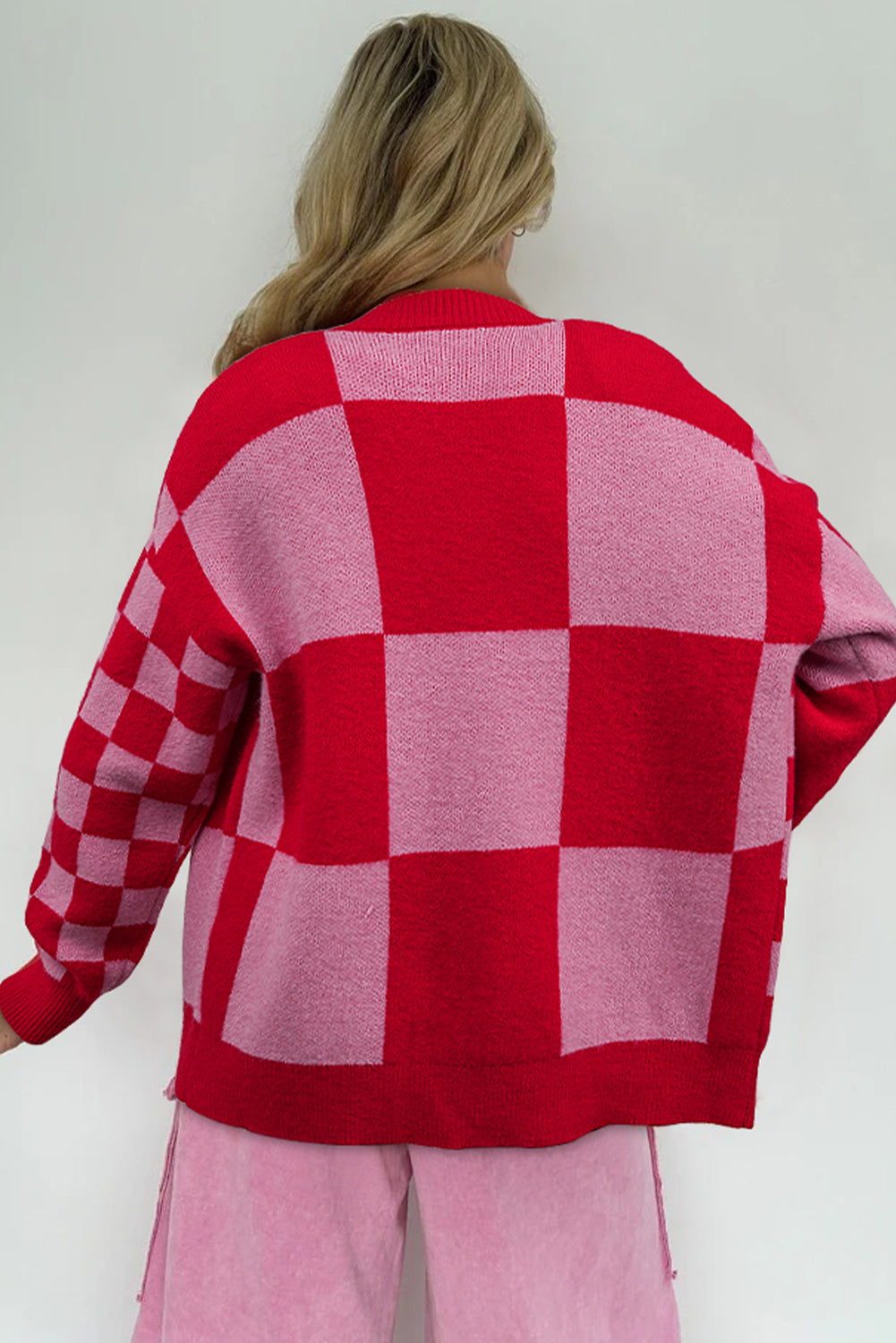 Plaid Cardigan in Red & Pink