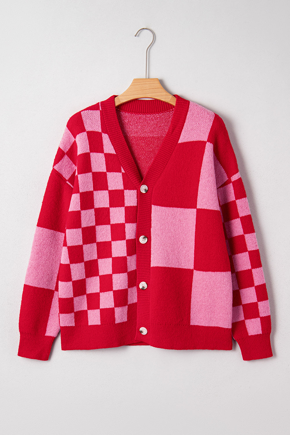 Plaid Cardigan in Red & Pink