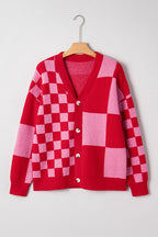 Plaid Cardigan in Red & Pink