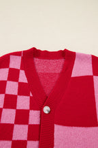 Plaid Cardigan in Red & Pink