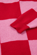Plaid Cardigan in Red & Pink