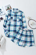 LuckeLadybug plaid shirt set with matching shorts in vibrant colors for casual outings