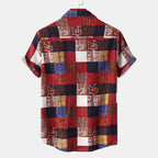 LuckeLadybug LLC Men's Short Sleeve Plaid Shirt in Red and Multi-Colored Patterns