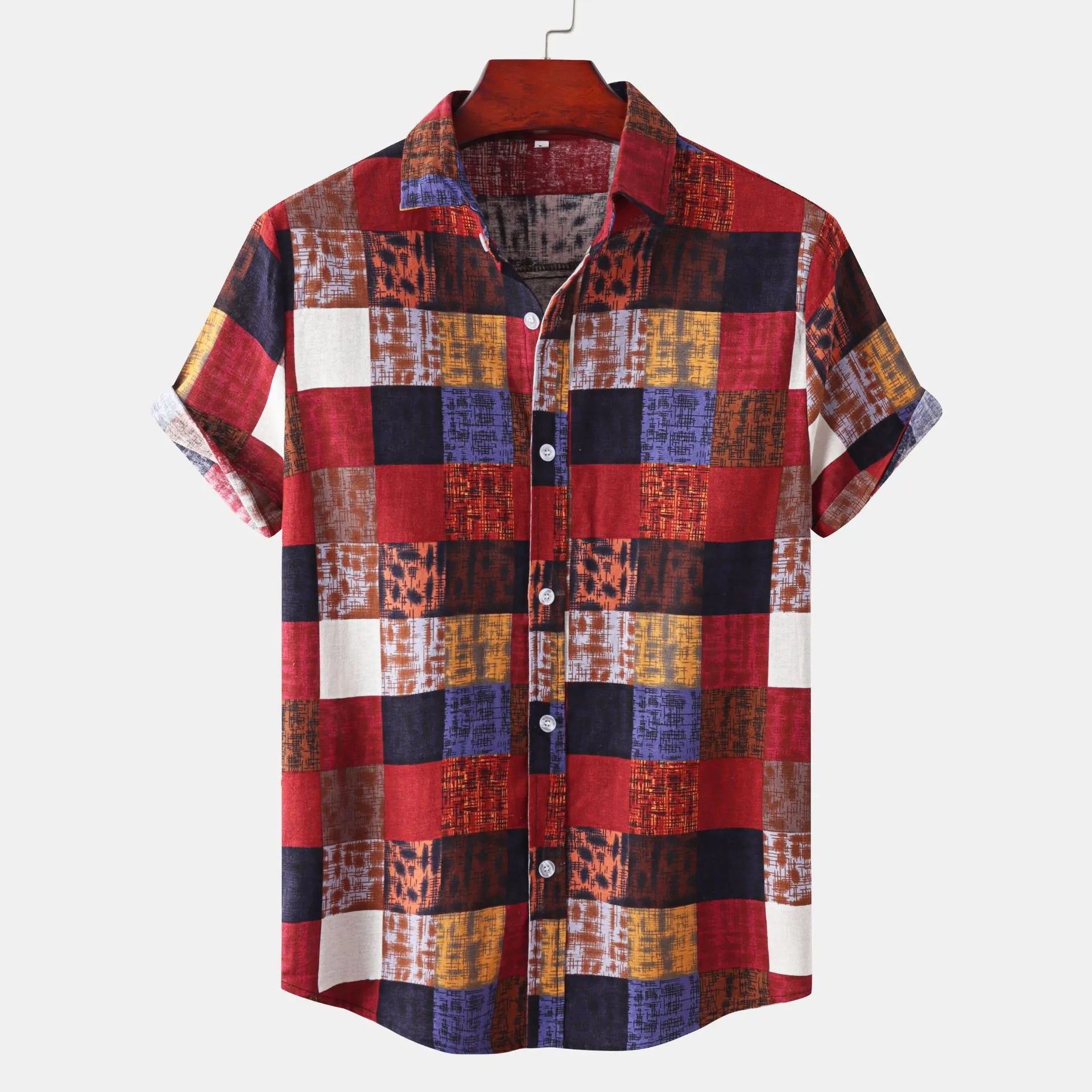 LuckeLadybug LLC Short Sleeve Plaid Shirt in Vibrant Multi-Colored Patterns for Casual Wear