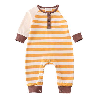 Adorable Platinum & Brown Stripe Romper - Perfect For Stylish Little Boys! - LuckeLadybug LLC