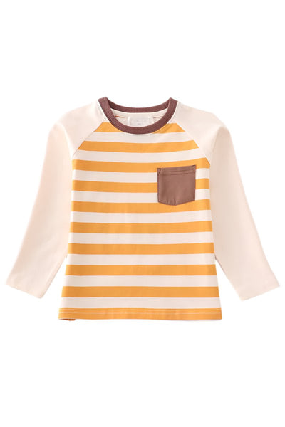 Adorable Platinum Brown Stripe Pocket Boy Top For Trendy Babies & Toddlers - LuckeLadybug LLC