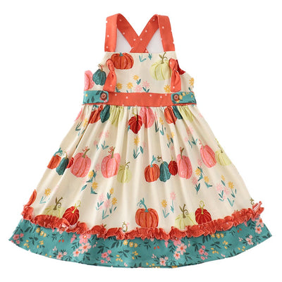 Adorable Platinum Pumpkin Print Ruffle Apron Dress: A Must-Have For Your Little Fashionista! - LuckeLadybug LLC