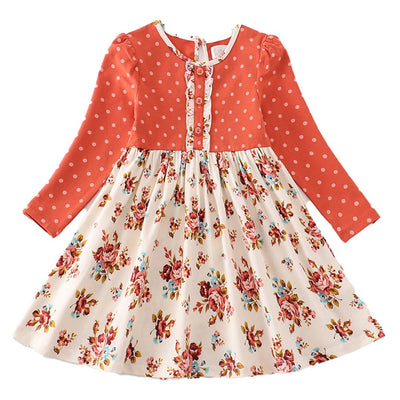 Adorable Platinum Rust Floral Dot Button Dress For Stylish Babies And Toddlers - LuckeLadybug LLC