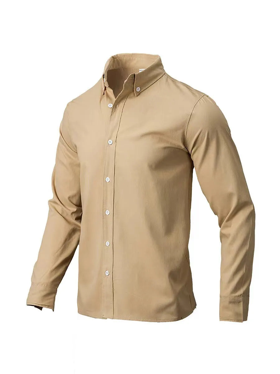LuckeLadybug LLC Button Up Shirt in Beige for plus size clothing for women's wardrobe